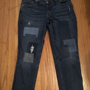 Old Navy size 8 jeans with fake holes and patches